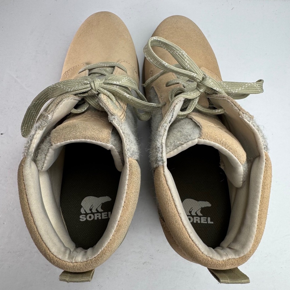 Sorel Evie II Lace Tan Suede Grey Felt Wedge Ankle Boots NL4926-209 Womens 8.5 - Picture 6 of 8